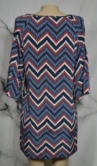 GLAM Black Beige Red Blue Oval Pattern Dress Medium 3/4 Split Flared Sleeves