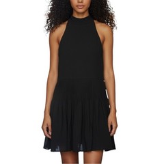 Alice + Olivia Mock Neck Wool Blend Pleated Skirt Black Mini Dress