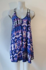 Womens En Creme Black Purple Blue (Item-821) Tie-Dye Boho Tunic Dress S