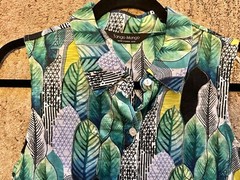 NWT Tango Mango Green/Blue/B&W Leaf Collared Tank Dress, Medium, Pockets