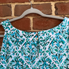Talbots Women&rsquo;s Ikat Floral Print Sleeveless Midi Dress White Blue green 2X NEW