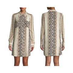 JOIE Beige Black Snake Print Shirt Dress Collared Long Sleeve Short S