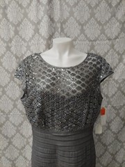 Km Collections Size18 Silverlacetop Satinlook Torso Skirt Form Fit Seetrough To