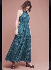 Anthropologie Metallic Celestial Halter maxi Gown by Ranna Gill Size L