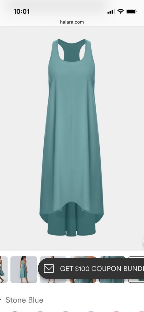 Halara Breezeful Backless Racerback High Low Pockets Midi Dress STONE BLUE LARGE