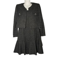 Taylor 2Pc Jacket/Shift Dress Set Size 6 Black Metallic Tweed Flounce Hem Money