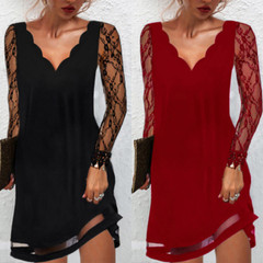 ️Women&rsquo;s V-neck Long Sleeves Lace Dress Ladies Evening Cocktail Party Mini Dress