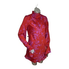 Free People NWT S Red Purple Floral Turtle Neck Open Back Dress $118 22-G070