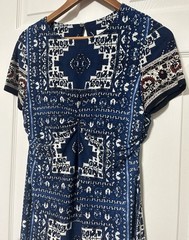 London Times Blue Aztec Print Dress Stretch Knit Pullover Women’s Size 8