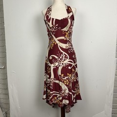 Vtg Halter Dress Babydoll Red Floral Artsy Asymmetric Fairy Grunge Y2K Boho M