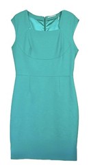 T Tahari Women’s Sz-12 Green Structured Sheath Dress Exposed Zipper Raw Seams