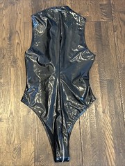 Noir Handmade Full Zipper Bodysuit Leotard Polyurethane Coated Size S EU 36 NEW