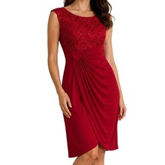 Connected Apparel Sheath Dress Womens 6 Red Lace Sequin Draped Cocktail Party