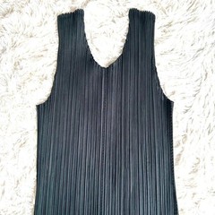 PLEATS PLEASE ISSEY MIYAKE Zigzag Hem Sleeveless Maxi Dress Slit Dark Green L