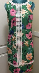 Eliza J Green Floral Shift Dress Round Neck Sleeveless Lace Trim Lined 4 NWT