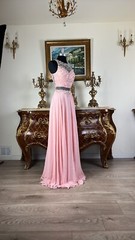 SHEER Embroidery Mock Two Piece Rhinestones Beaded Long Evening Gown prom dress