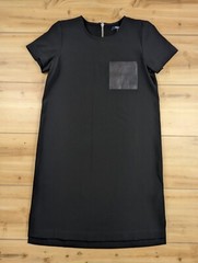 Madewell Black T-Shirt Dress Shift XS Faux Leather Pocket Minimalist Cocktail