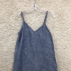 Artisan NY Dress 4 Adult Blue Linen Midi Shift V Neck Sleeveless Pullover Womens