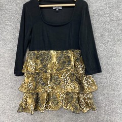 Slinky Blouse Women M Black Animal Print Shift Short Ruffle Square Neck Top