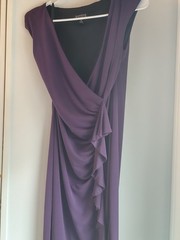En Focus Studio Purple V-Neck Cap Sleeve Ruched Ruffle Sheath Dress 8