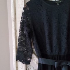 Ellen Weaver Whimsigoth Cyber Goth Black Lace Overlay Belted Maxi Dress Medium