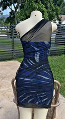 EMILIO PUCCI BLACK SHEER OVER MULTI COLOR SIGNED PRINT 1 SHOULDER DRESS Sz 8
