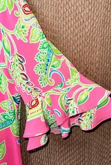 Pappagallo Hot Pink Paisley Dress Scoop Neck Ruffle Sleeve Size Medium
