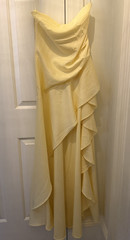 Peppermayo Bodie Yellow Solid Satin Maxi Dress Strapless Asymmetric Ruffle 6 NWT