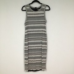 Silence + Noise Womens A Line Dress Gray Stripe Stretch Mesh Lined Zip Scoop L