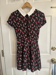 Rue 21 Women’s Small Babydoll Red Rose Collared Velvet Tie Short Sleeve Dress