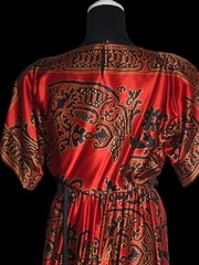 Ann Crimmins Umi Collections Vtg Red Black Gold 100% Silk Belted Dress Sz 6