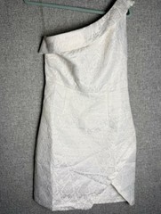 NWT Ivory Cream Off White One Shoulder Jacquard Mini Dress Wedding Reception MED