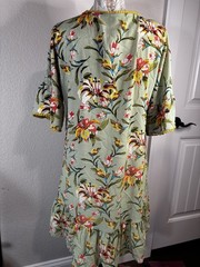 Uncle Frank Tropical Borders Dress Floral Green Ruffle Hem & Sleeves Midi L Art