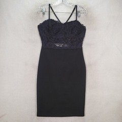 Black Floral Lace Sheer Bustier Cut Out Bodycon Sexy Dressy Womens Dress Size L