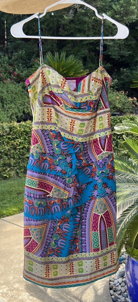 EUC Vintage Nicole Miller Studio Multicolored Silk Pleated Sundress Dress 10