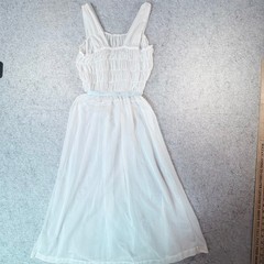 Vintage Munsingwear Sz S White Nightgown Smocked Ribbon Waist Tie Sheer 60s USA