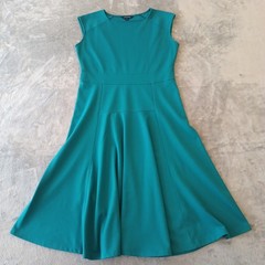 Lands End Dress Medium Blue Fit Flare Sleeveless Pullover Stretch Midi