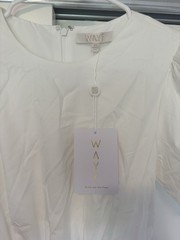 WAYF White Solid Maxi Dress XS Ruffle Accents Round Neck Short Puff Sleeve Zip