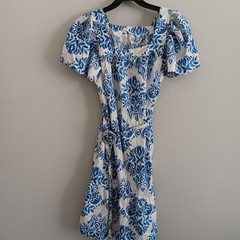 Destination 365 Reg Printed Flutter Sleeve Self Belted Dress, Blue Sz M a641422