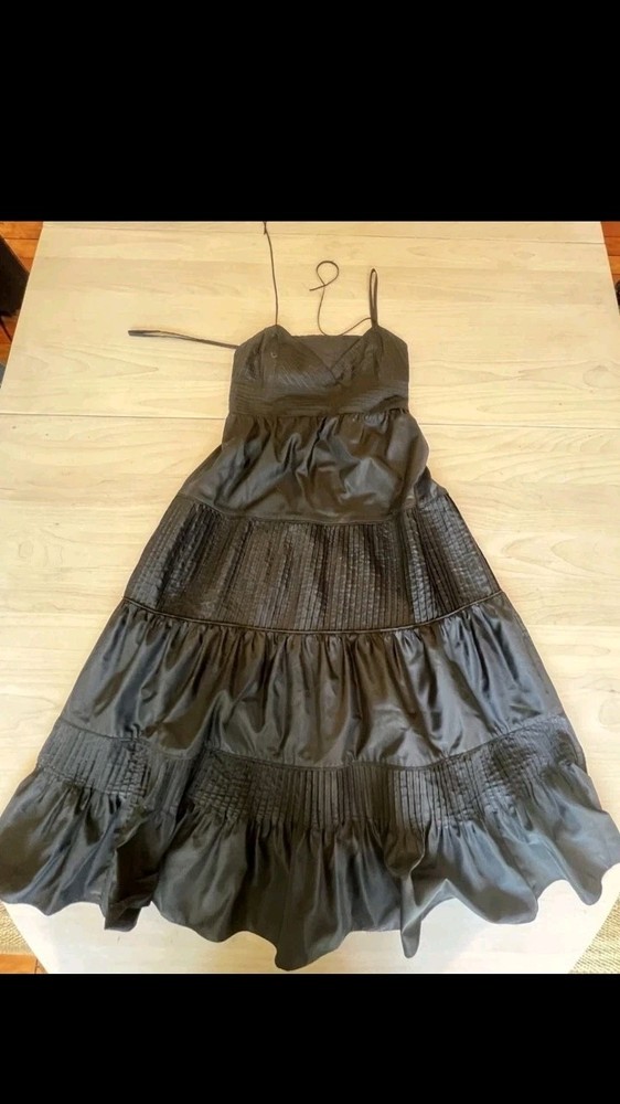CATHERINE MALANDRINO BLACK TAFFETA SILK BLEND MIDI Size 8 SPAGHETTI STRAP DRESS