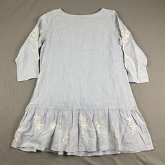 Roller Rabbit womens Dress M baby Blue Linen Embroidered Lined 3/4 Sleeve