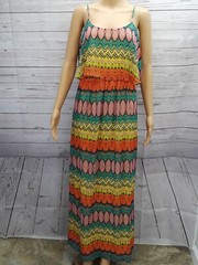 Y2K Red Camel Maxi Dress XS Spaghetti Strap Open Back Multicolor New $46.00