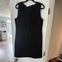 Isaac Mizrahi New York Black Tweed Shift Knee Dress Scoop Neck Zip Button L