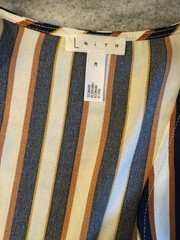 Leith Navy White Brown Gold Striped Sleeveless V-Neck Wrap Dress Crepe M