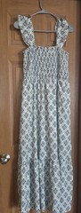 Womens Ankle Length Sundress Ruffle accents Smocked Spaghetti Straps White Black