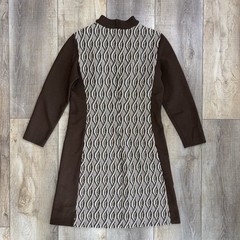 Vtg Womens Bleeker Street Brown Geometric Dress Sz 14 (M/L) Mod Mad Men Retro