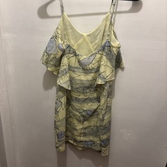 BCBGeneration Watercolor Print Dress Womens XXS Tiered Yellow Blue Black