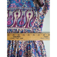 Blue Purple Floral Colorful Midi Dress L Casual Boho Country Peasant Hippie NEW
