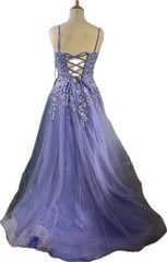 A Line Princess Tulle Prom Dress Deep V Sweep Train Beading UK 10 BNWT Lavender