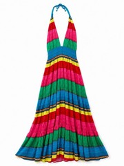 Alice + Olivia Rainbow Stripe Halter Maxi Dress Smocked Open Back Size 6 Boho